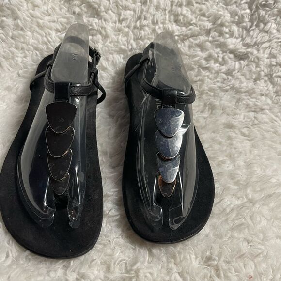 VIONIC Miami Leather Black Thong Sandals Silver tone accent Orthaheel SZ9 - Picture 4 of 10